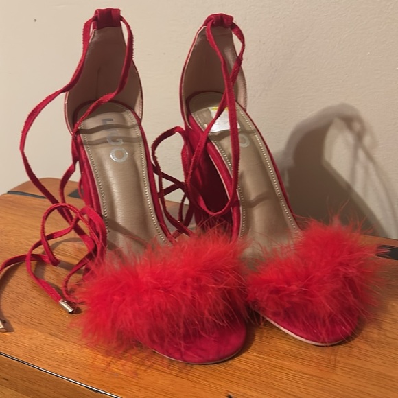 EGO Red to Toe Fluffy Fur Heels - Picture 2 of 5